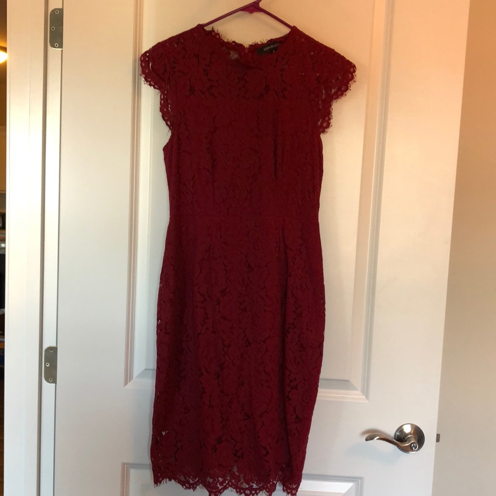 Merokeety Lace Floral Overlay Dress Wine Color Size Small